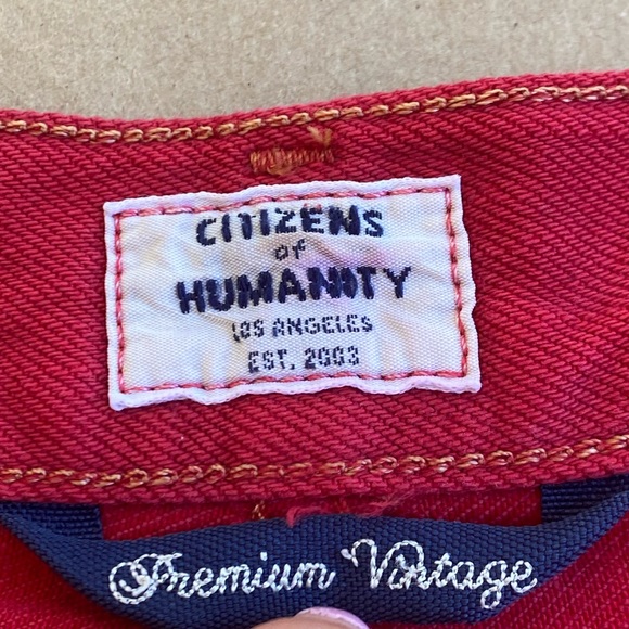 Citizens of Humanity Liya High Rise Classic Fit Crop Red Jeans w Distressed Knee - Picture 13 of 16